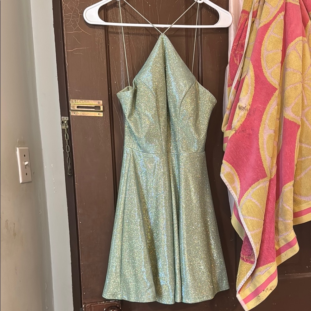 B Darlin Strapless Glitter Dress in Light Green